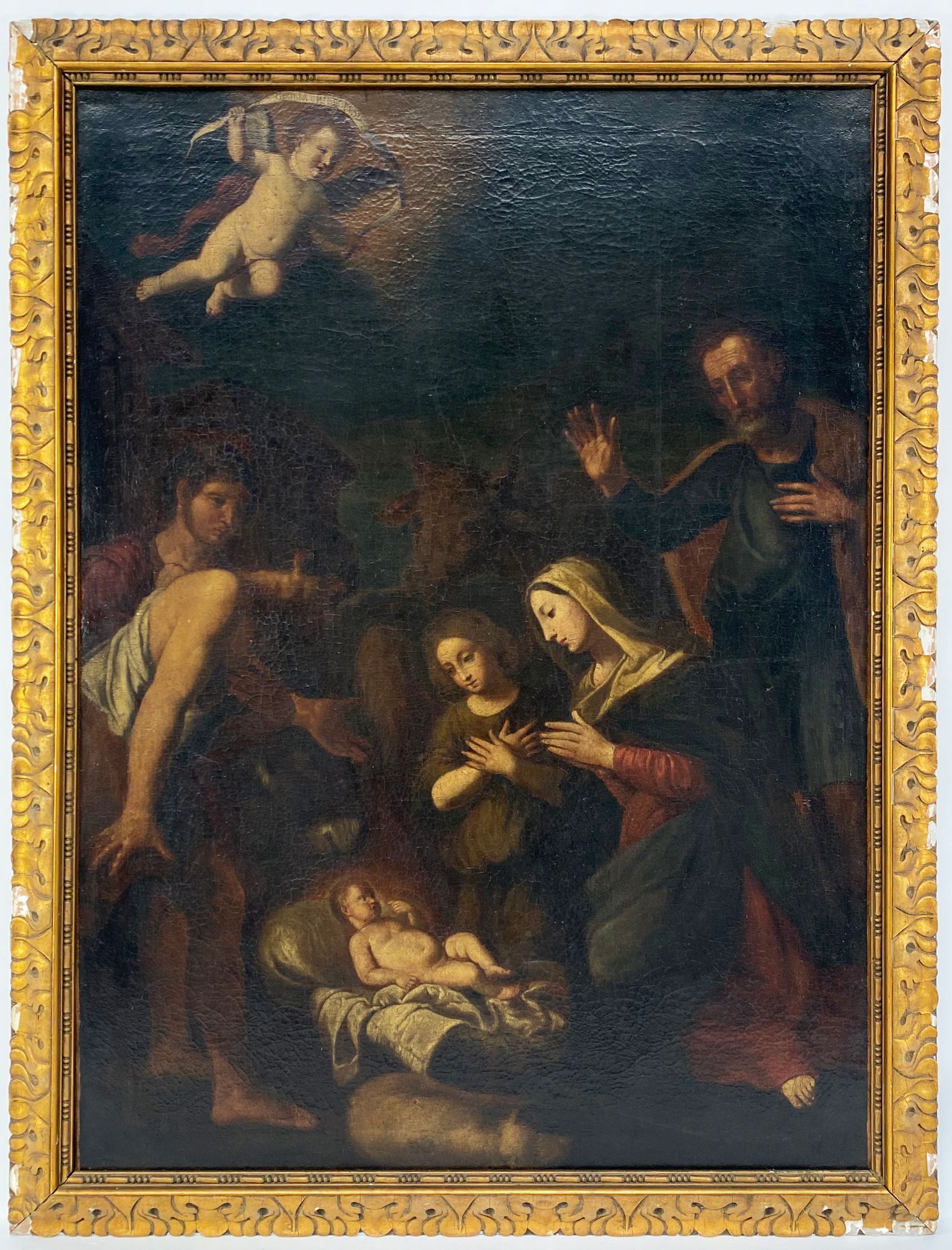 Huile sur toile représentant la Nativité