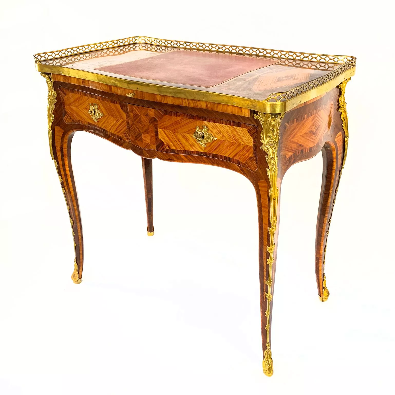 Table &agrave; &eacute;crire d'&eacute;poque Louis XV mont&eacute;e en bronze