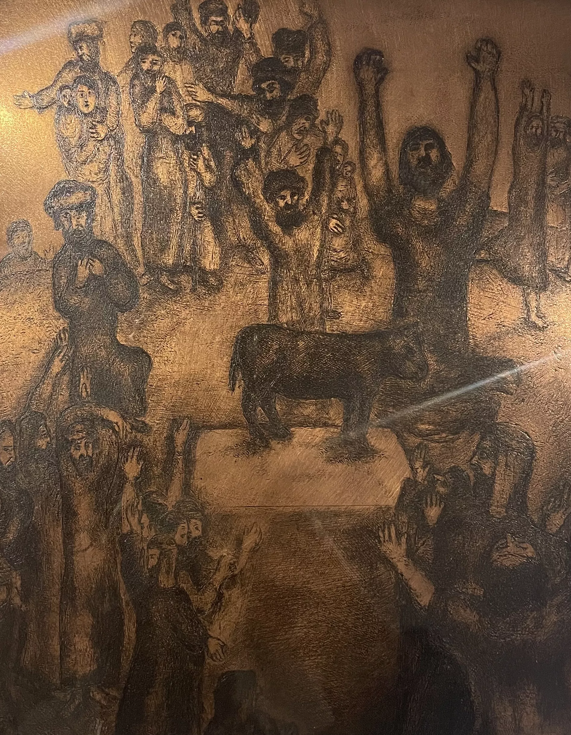 Chagall, gravure sur cuivre, Les H&eacute;breux adorent le veau d'or