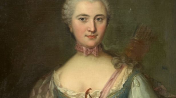Attribué à Michel Hubert-Descours (Bernay 1707-1775 Bernay)  Portrait d'une demoiselle en Diane, vers 1750 Huile sur toile
