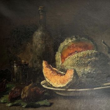 Guillaume FOUACE, (1837-1895) Nature morte au melon, Huile sur toile