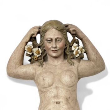 Sirène en résine, repolychromé et redoré. Probablement une figure de proue. Epoque XIXème