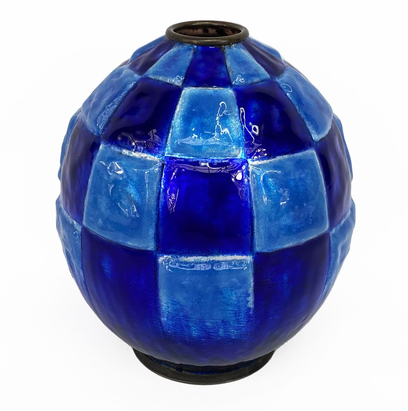 Vase Camille Fauré, décor émaillé en damier