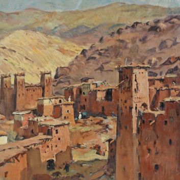 Henri PONTOY (1888-1968), La kasbah de Telouet dans la vallée d'Ounila, Huile sur toile