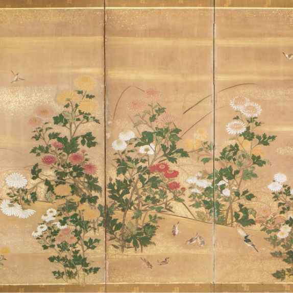 Paravent japonais, doré à la feuille d'or