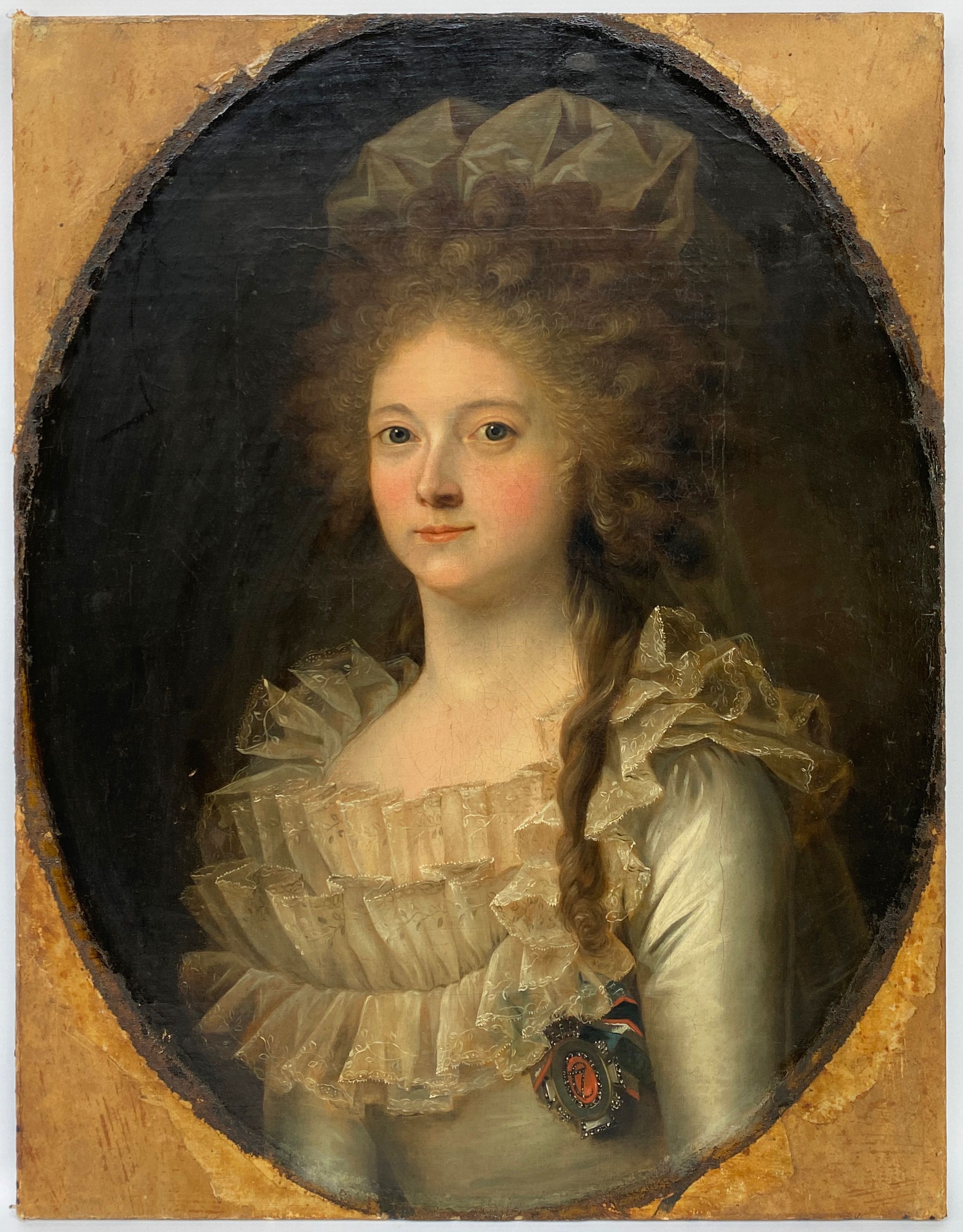 Huile sur toile, tableau ancien représentant une femme noble