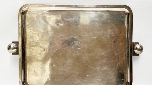 LUC LANEL (1893-1965) et CHRISTOFLE, Plateau en métal argenté modèle "Transat"