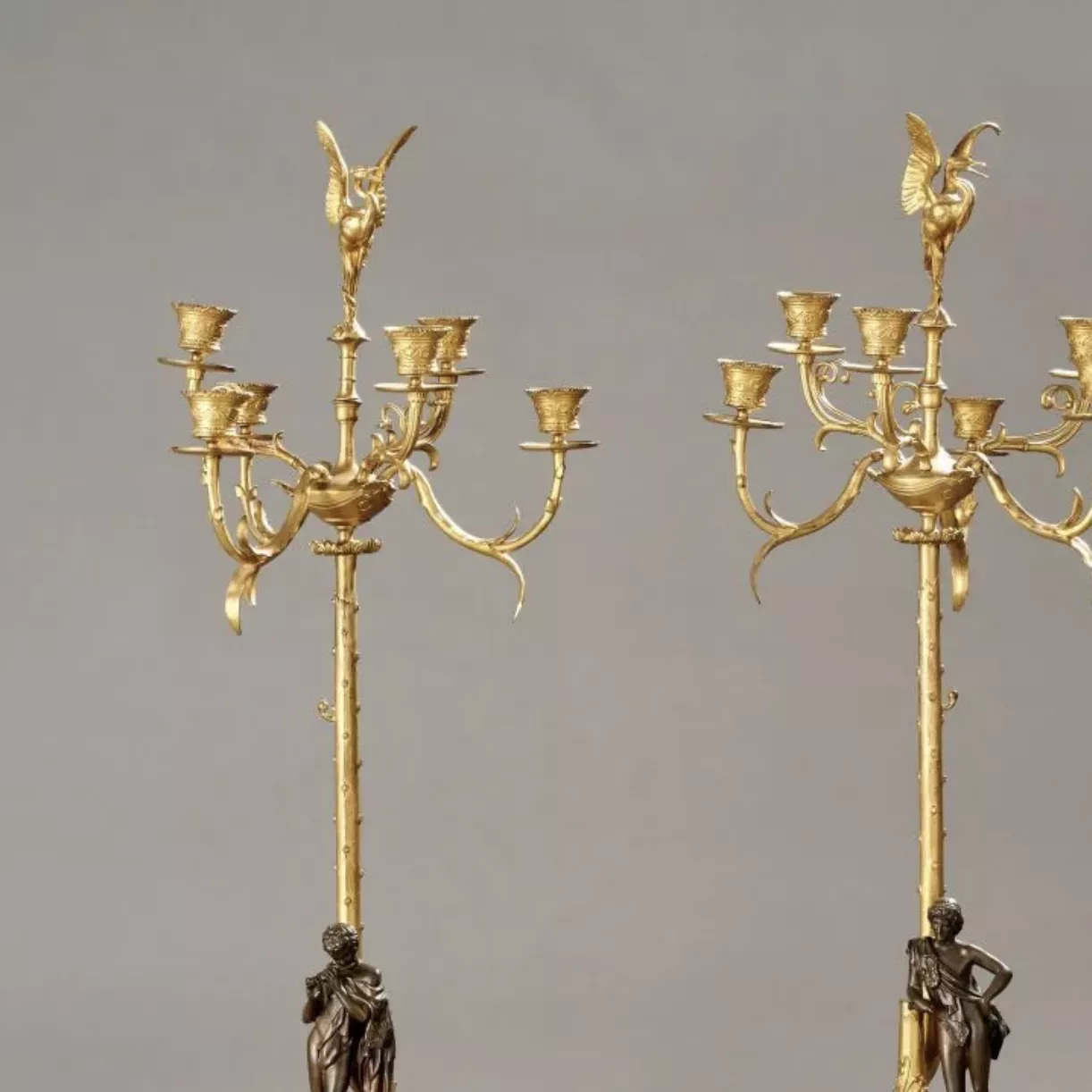 Auguste Cain, paire de cand&eacute;labres en bronze dor&eacute;