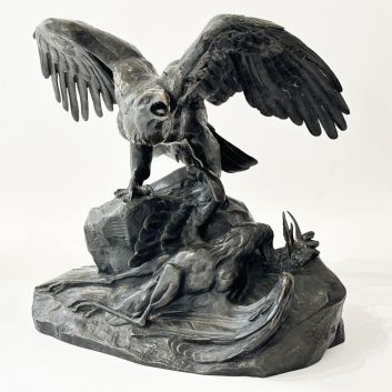 Antoine Louis BARYE (1796-1875) Aigle et héron, épreuve en bronze à patine brun-vert nuancée