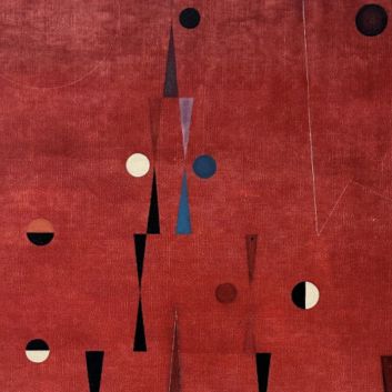 Raymond GRANDJEAN (1929-2006) Composition géométrique au fond rouge Huile sur toile