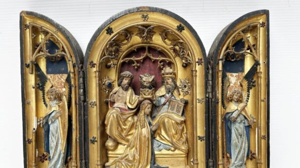 Triptyque portatif en bois polychromé et sculpté, Pays-Bas méridionaux, vers 1500