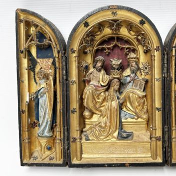Triptyque portatif en bois polychromé et sculpté, Pays-Bas méridionaux, vers 1500