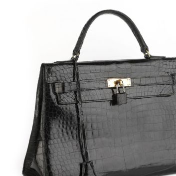 HERMÈS, Sac Kelly sellier 32 cm en crocodile porosus noir