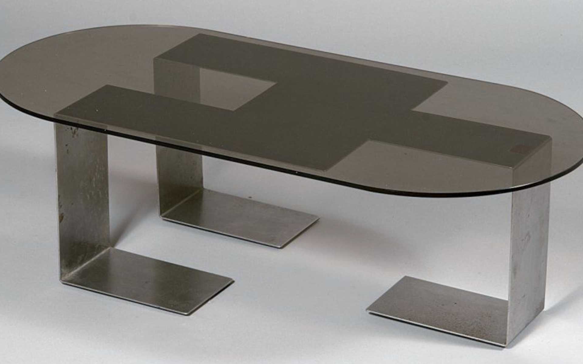 François Monnet, table basse en verre et acier