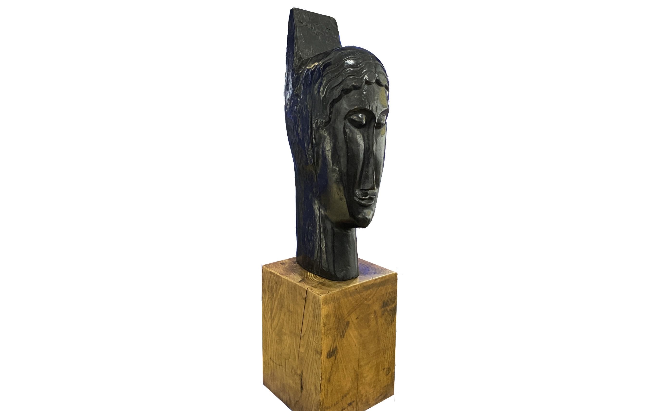 Modigliani, profil de femme (bronze patiné)