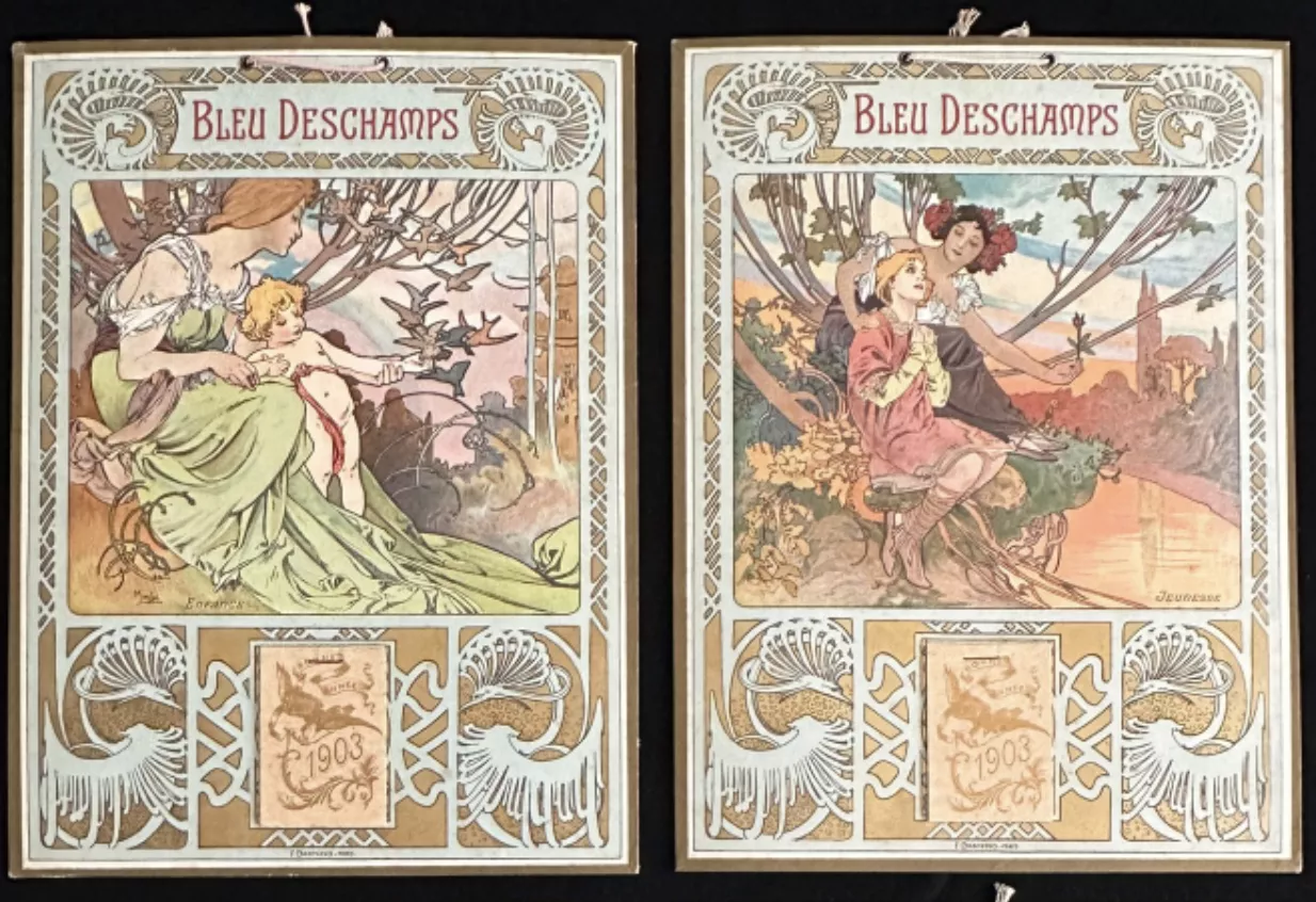 Objet publicitaire. MUCHA Alphonse. Bleu Deschamps.