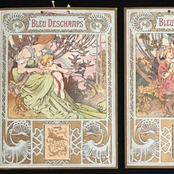 Objet publicitaire. MUCHA Alphonse. Bleu Deschamps.