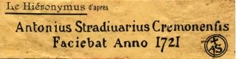 Étiquette d'un violon Stradivarius