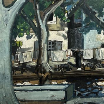 Auguste CHABAUD (1882-1955) Les lavandières, Huile sur toile.