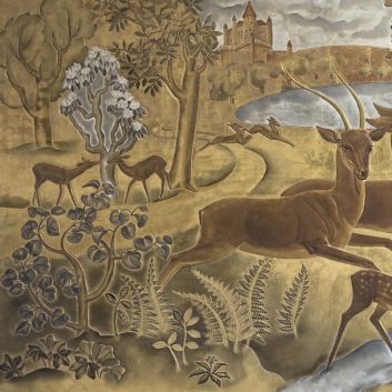 Renée BESSON-PAULIN (1906-1984), les Biches, panneau à décor de laque