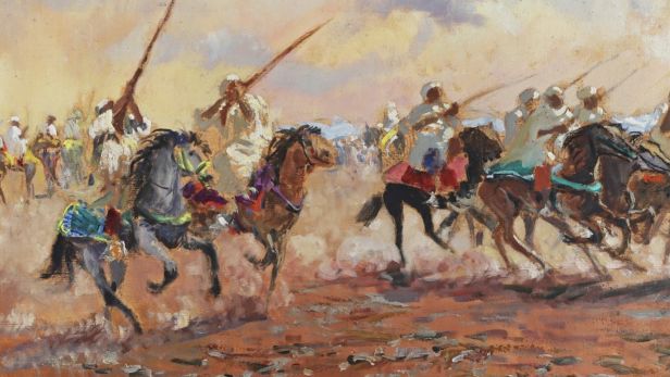 Henri PONTOY (1888-1968), Fantasia au pied de l'Atlas, Huile sur toile