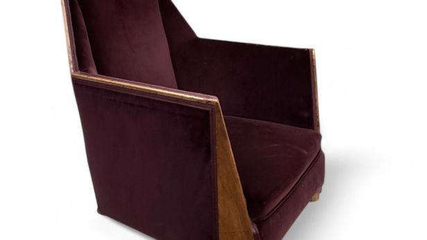 Attribué à André DOMIN et Marcel GENEVRIERE - Maison DOMINIQUE  Fauteuil à structure géométrique en bois en éventail à pans coupés