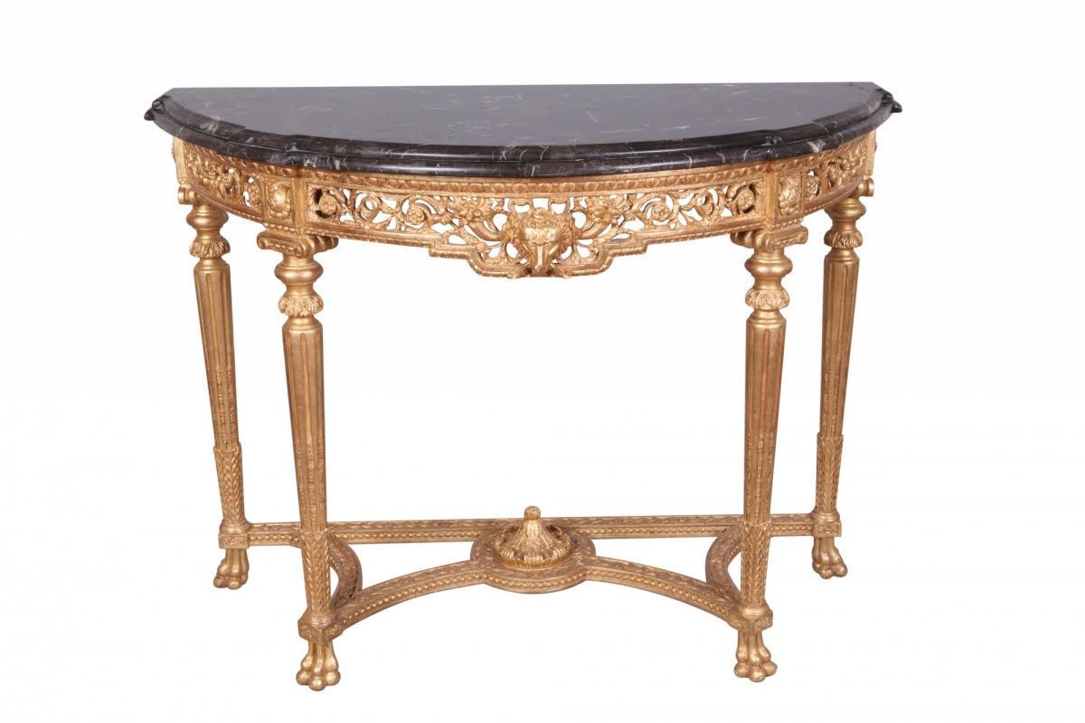 Console demi-lune en bois doré et marbre d'époque Louis XVI