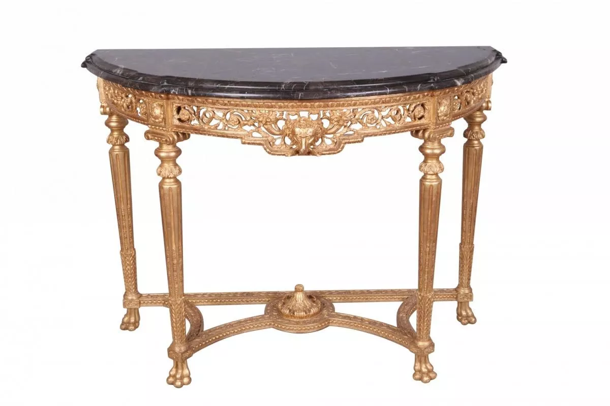 Console demi-lune en bois dor&eacute; et marbre d'&eacute;poque Louis XVI