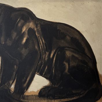 PAUL JOUVE (1880-1973) Panthère noire assise. Technique mixte sur carton.