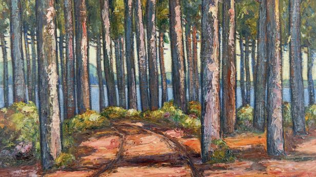 Jean Roger SOURGEN (1883-1978), Lac et sous-bois de pins, huile sur toile