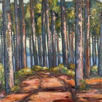 Jean Roger SOURGEN (1883-1978), Lac et sous-bois de pins, huile sur toile