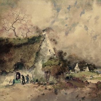 Ernest Pierre GUÉRIN (1887-1952) Chaumes du Morbihan Bretagne Aquarelle sur carton