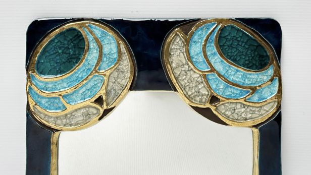 Mithe ESPELT (1923-2020) Miroir carré mural, à décor floral