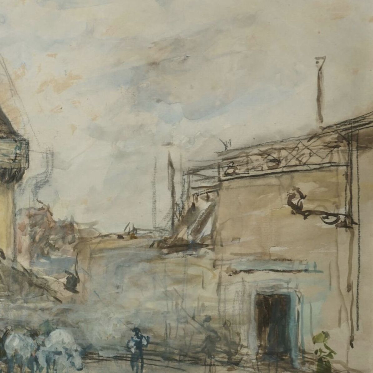 Johan Barthold Jongkind, dessin au crayon noir et &agrave; la gouache