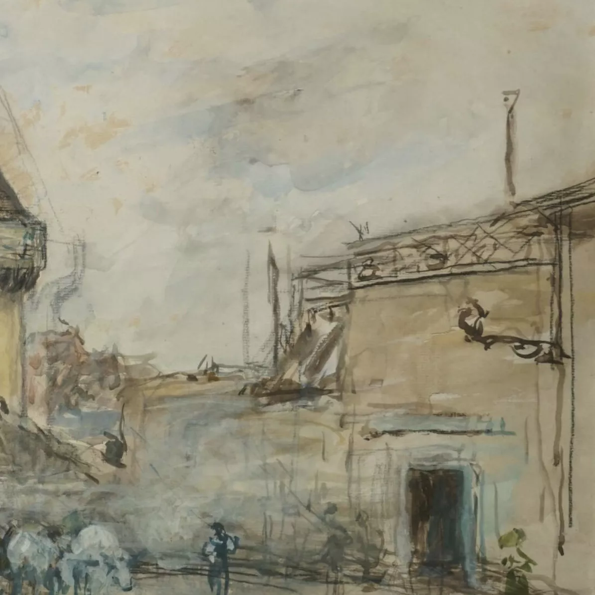 Johan Barthold Jongkind, dessin au crayon noir et &agrave; la gouache
