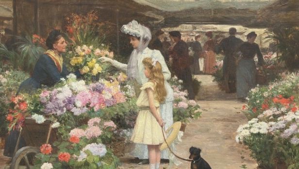 Victor Gabriel GILBERT (1847-1935), Le marché aux fleurs, huile sur toile
