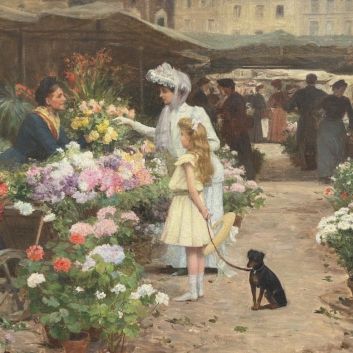 Victor Gabriel GILBERT (1847-1935), Le marché aux fleurs, huile sur toile