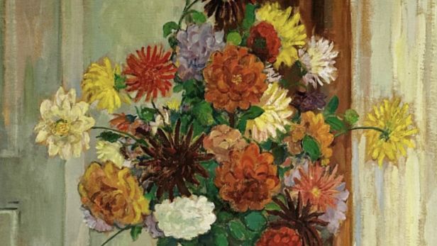Macario VITALIS (1898-1989) Nature morte au bouquet fleuri. Huile sur toile.