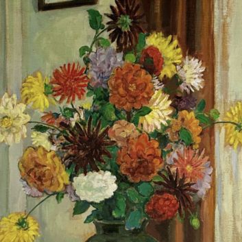Macario VITALIS (1898-1989) Nature morte au bouquet fleuri. Huile sur toile.