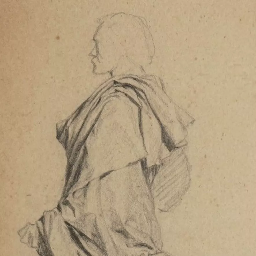 Ernest Meissonier, &eacute;tude d'homme &agrave; l'&eacute;p&eacute;e, mine de plomb