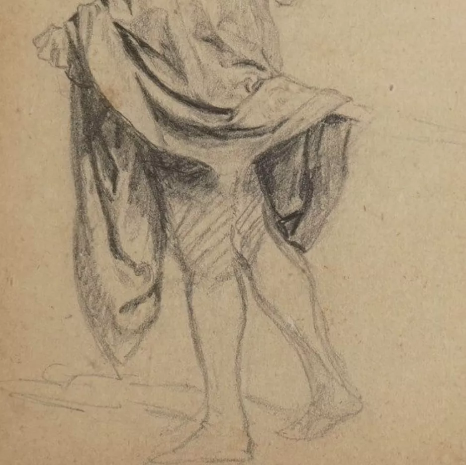 Ernest Meissonier, &eacute;tude d'homme &agrave; l'&eacute;p&eacute;e, mine de plomb