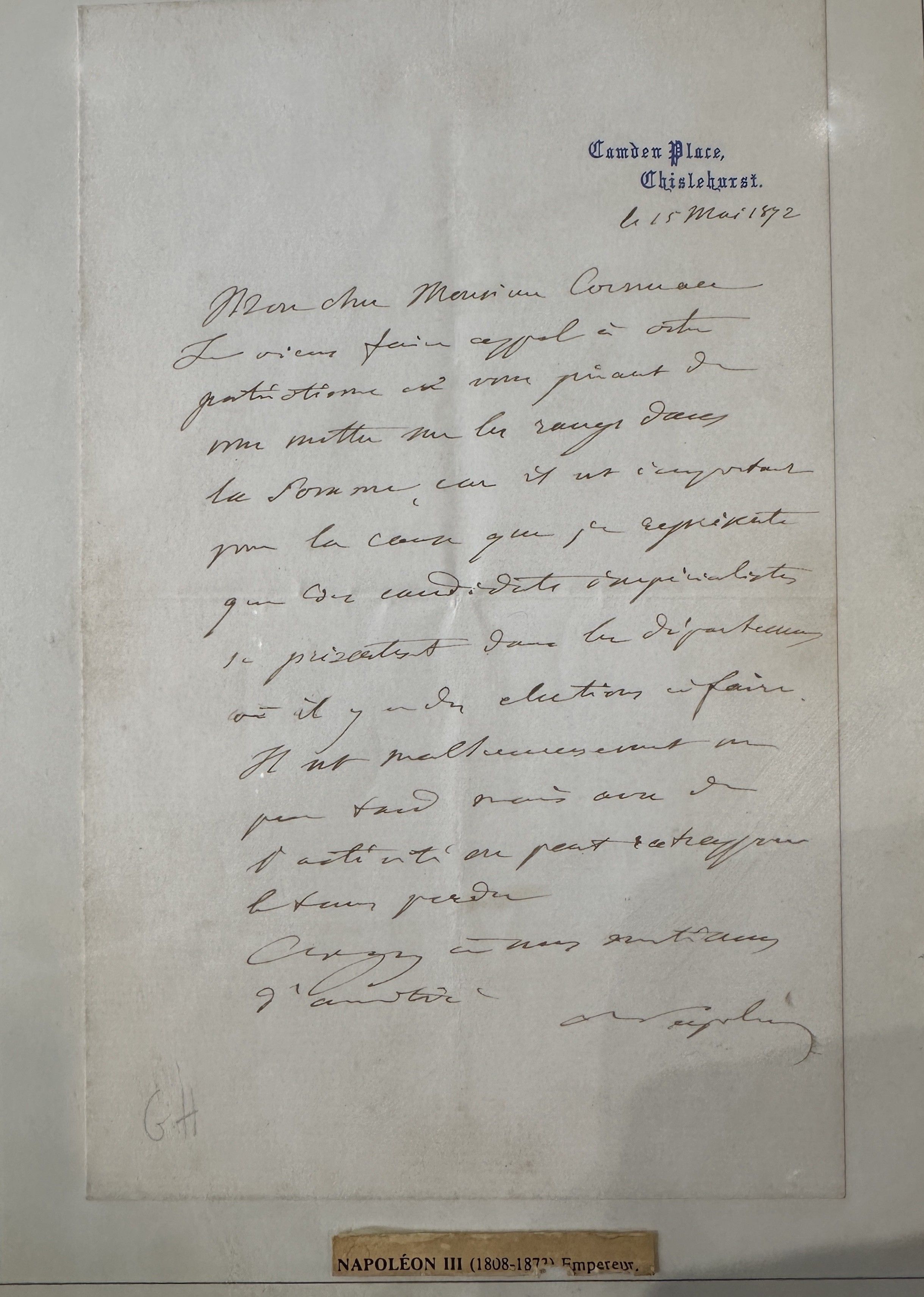 Manuscrit original de l'Empereur Napoléon III