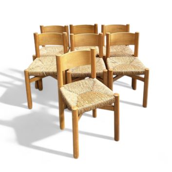 Charlotte PERRIAND (1903-1999), Suite de sept chaises dites Méribel, circa 1975