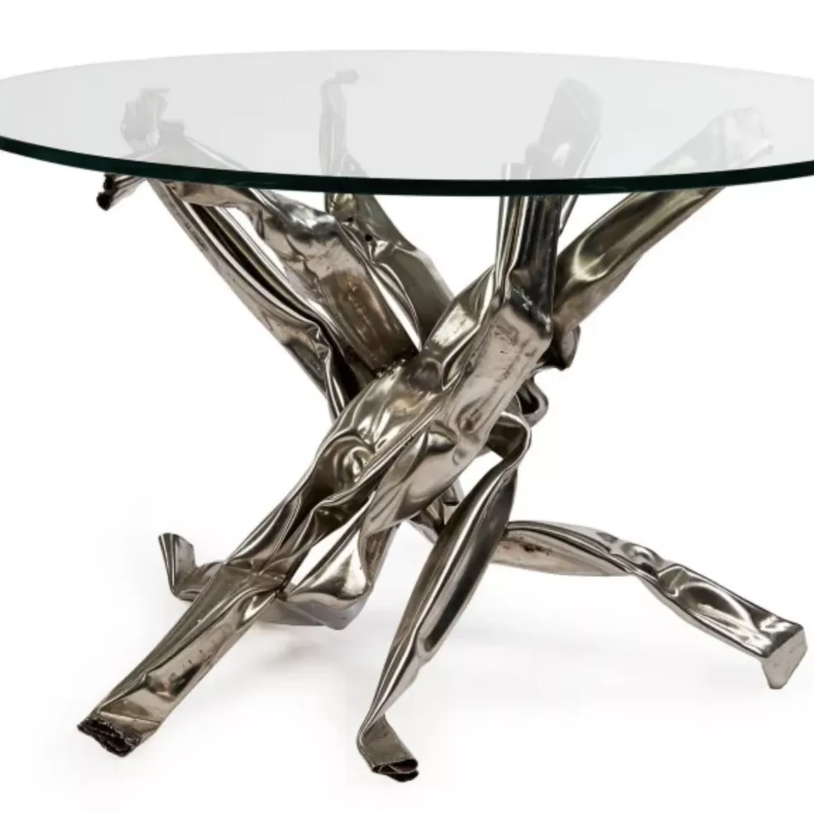 Albert Féraud, table en verre et acier inoxydable