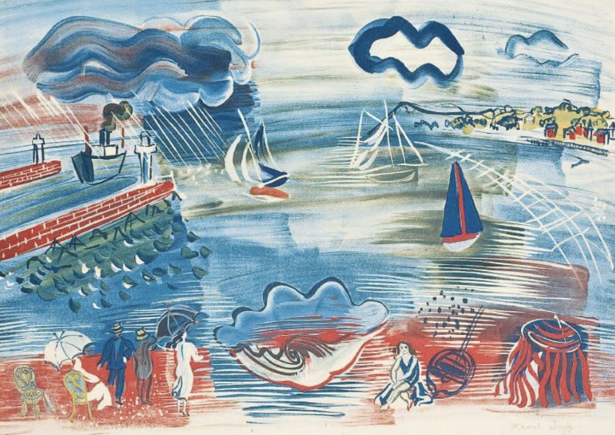 Raoul Dufy, lithographie représentant le port du Havre