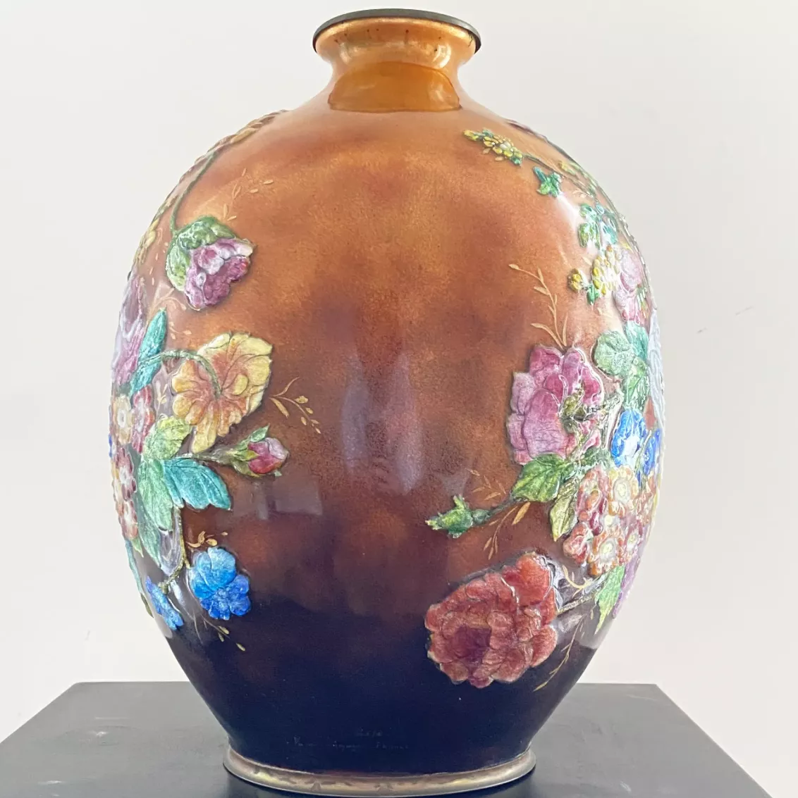 Camille Fauré, vase &agrave; d&eacute;cor de fleurs, dos