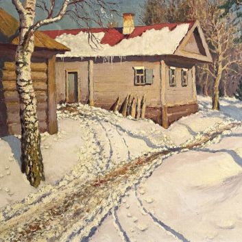 Mikhail Markianovich GUERMACHEFF (1867 - 1930) Maison sous la neige, huile sur toile