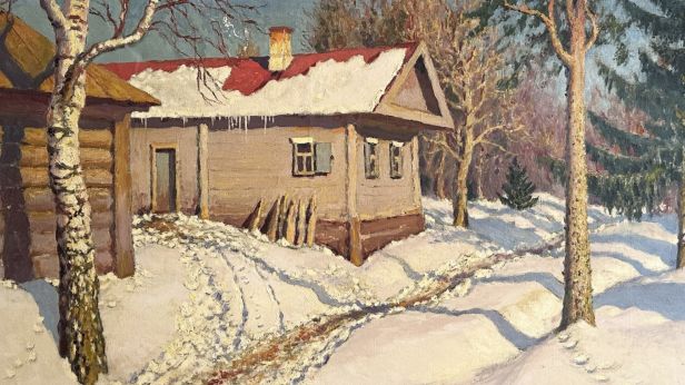 Mikhail Markianovich GUERMACHEFF (1867 - 1930) Maison sous la neige, huile sur toile