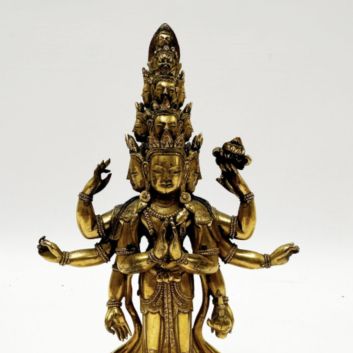 Statuette en bronze doré, Avalokiteshavara à huit bras et neuf têtes, Tibet, XIXème siècle