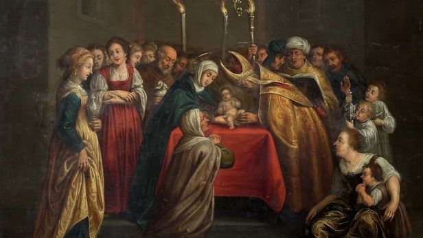 Entourage de Hieronymus Francken (Herentals 1578-1628 Paris) La Circoncision de Notre Seigneur Jésus Christ Huile sur panneau